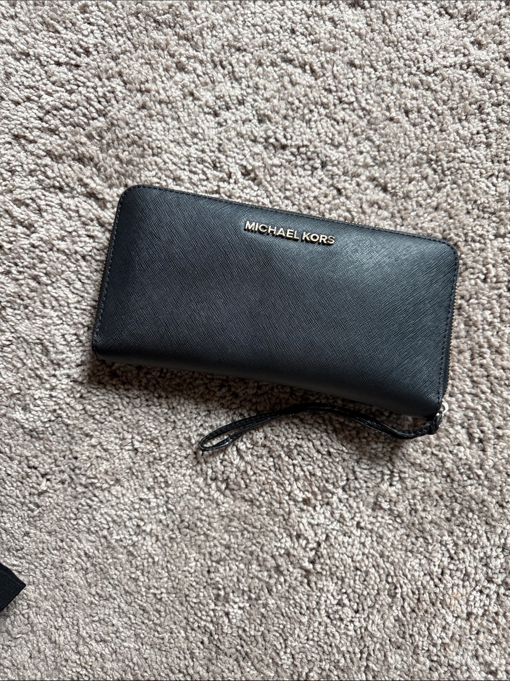 Michael Kors Black Saffiano Zip Wallet with Gold Logo